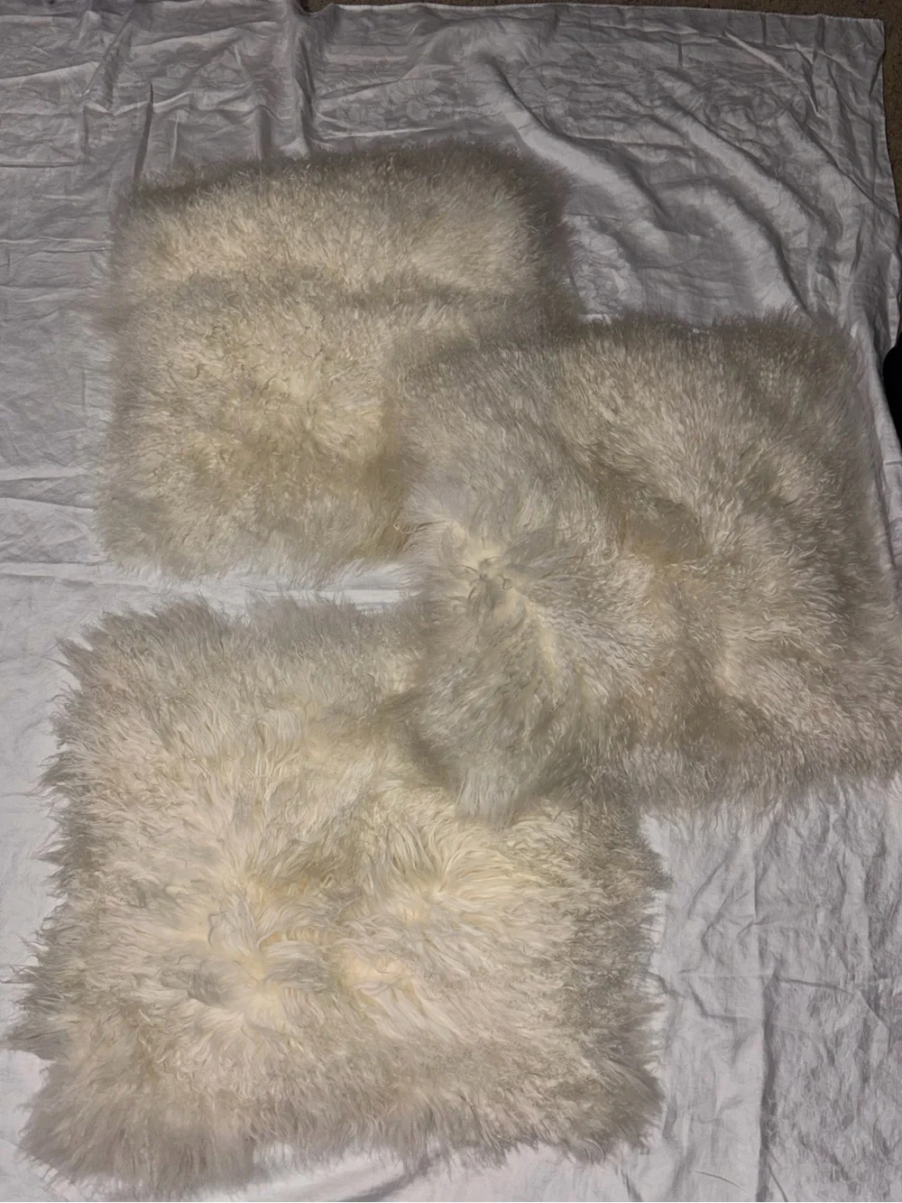 Set of 3 West elm pillow covers lamb fur 24x24” cream ivory luxuriously soft